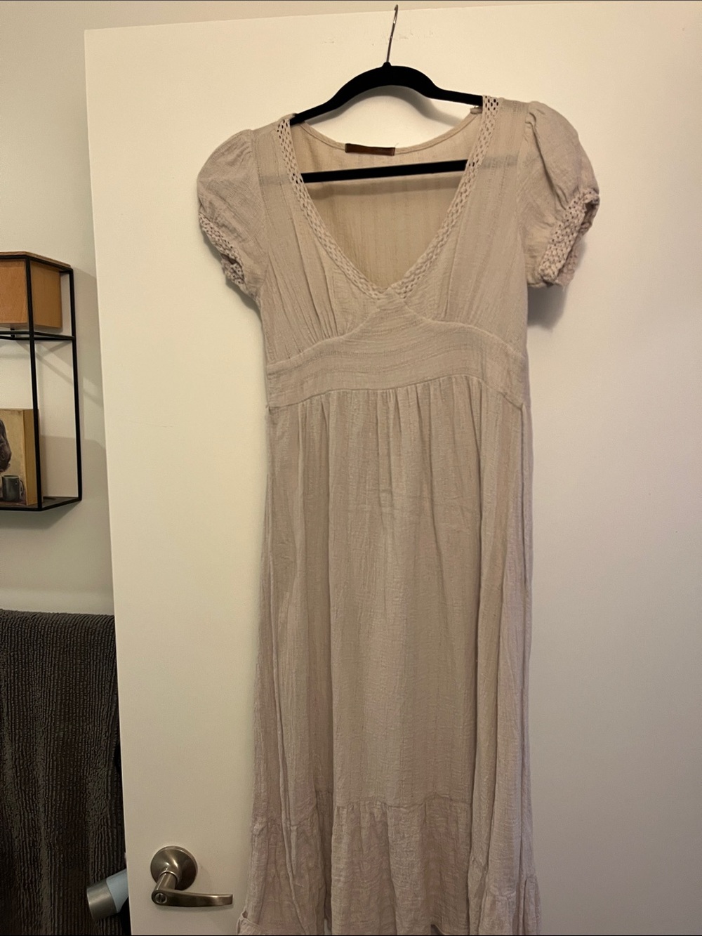 Women's Pale Lavender Boho Midi Dress with Crochet Trim